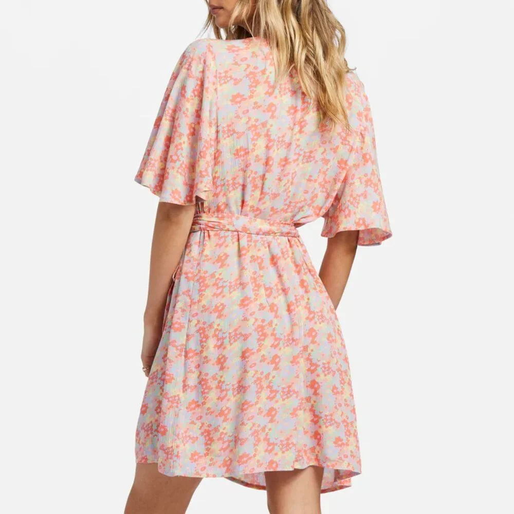 NWT New Billabong All For You Mini Dress Extra Small XS Floral Beach Soft Wrap - Picture 2 of 7